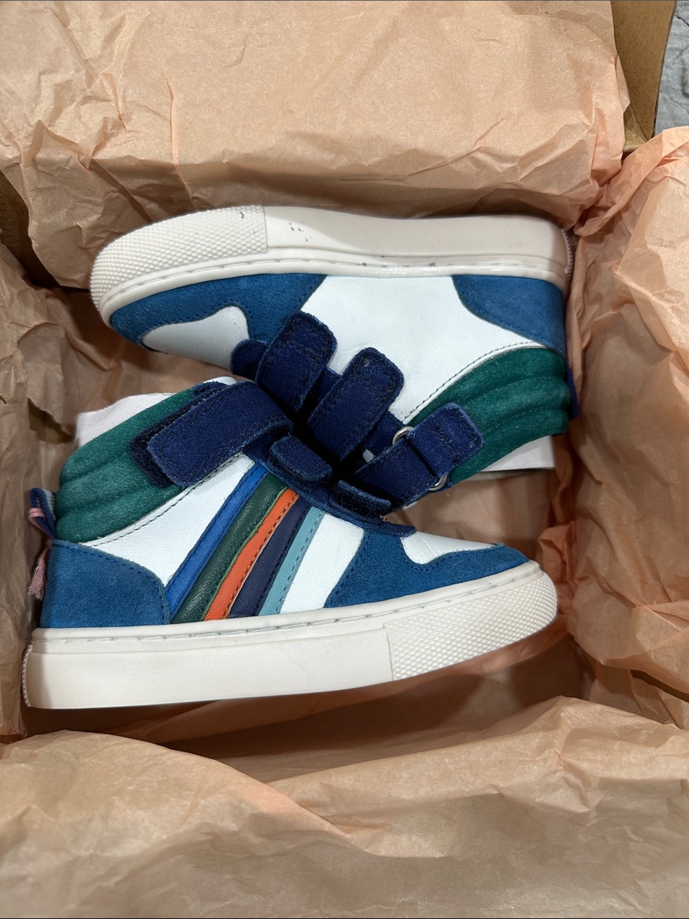 Boden Leather High Tops Multi Striped Kids Velcro Sneakers